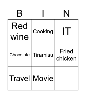 About me Bingo Card