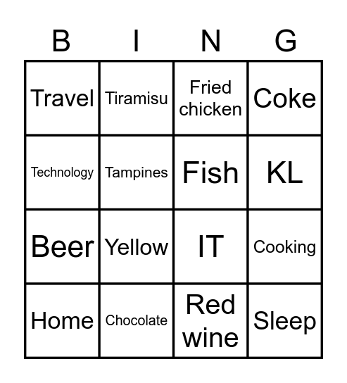 About me Bingo Card