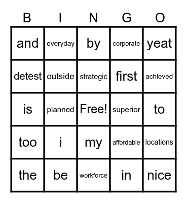SPI Bingo Card