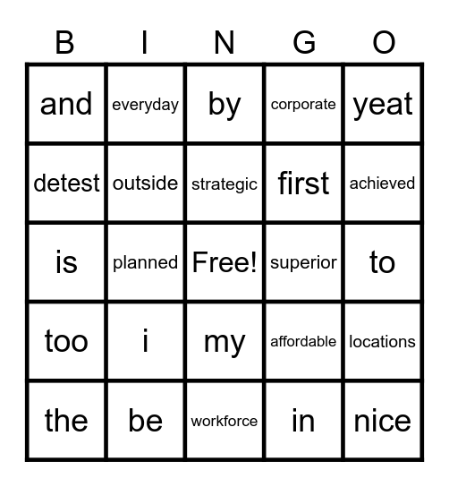 SPI Bingo Card