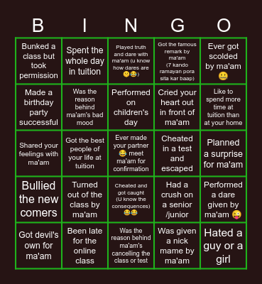 Aparupa maam's tuition Bingo Card