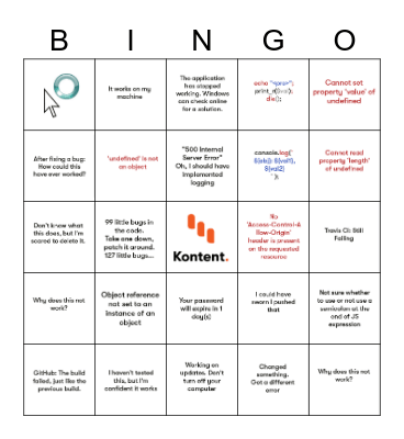 Kontent Developer Bingo Card