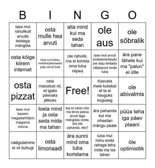 MinuBINGO!! Bingo Card