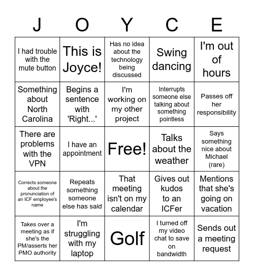 Joyce to the world! The Joye is come!Se Bingo Card