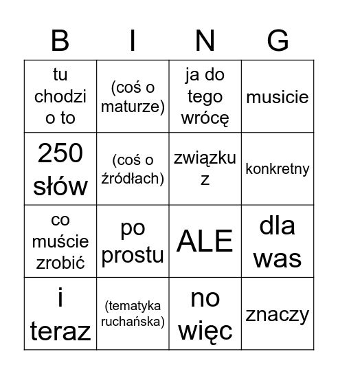 Łyse(j) Bingo Card