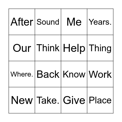 Site word bingo Card