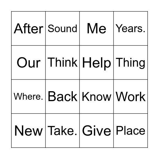 Site word bingo Card
