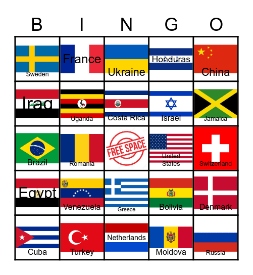 Flags Around the World Bingo Card