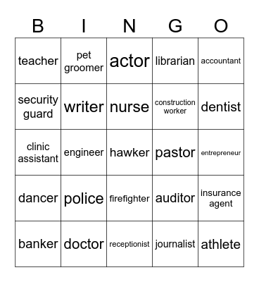 Occupation Bingo Card