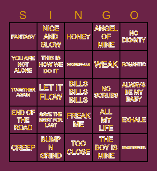 90’S RNB MIXED PLAYLIST #1 Bingo Card