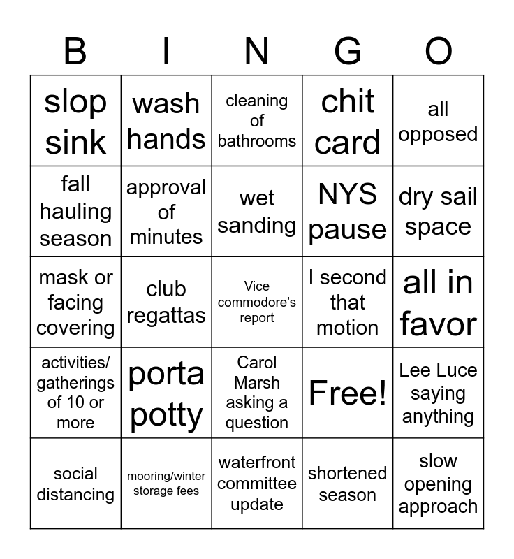 Nyack Boat Club Bingo Card