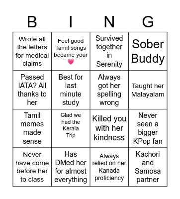 B for Bhargavi Bingo Card