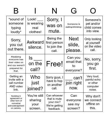 Conference Call Bingo Card