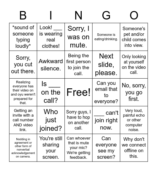 Conference Call Bingo Card