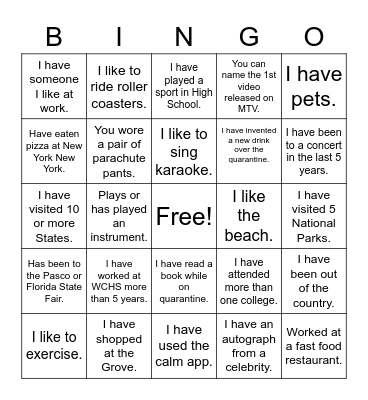 Staff Appreciation Bingo Card