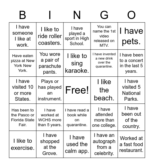 Staff Appreciation Bingo Card