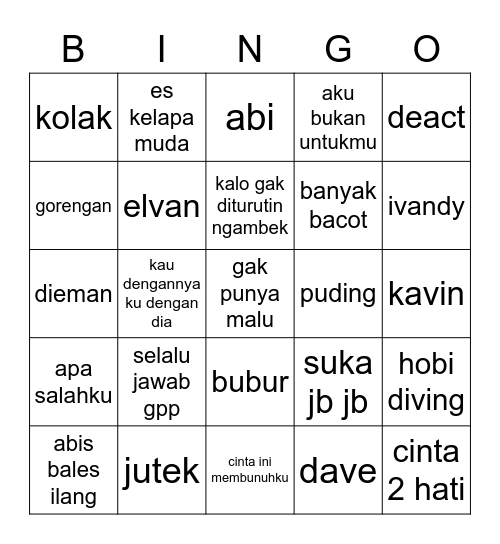 GALADHI-YO MAMEN Bingo Card