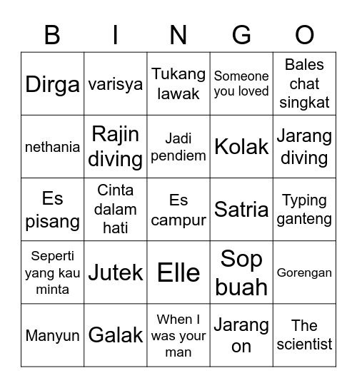 Adrien's Bingo Card