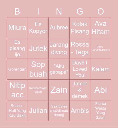 Miura Bingo Card