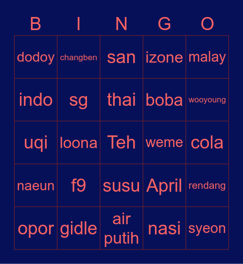 CHOISANT Bingo Card