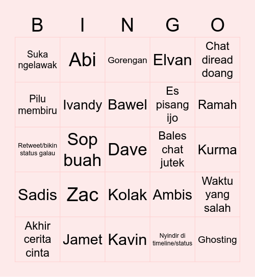 Aubree's Bingo Card