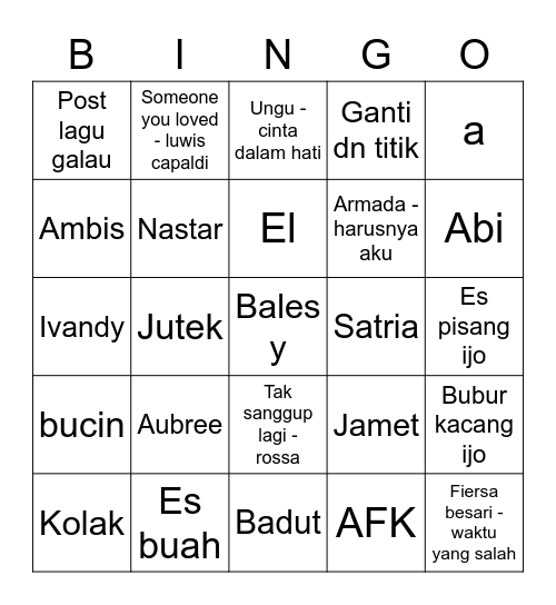 Punya Yayas Bingo Card