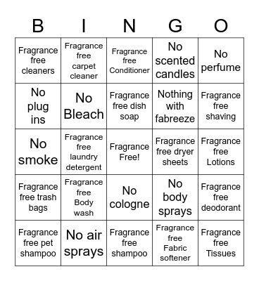 Multiple Chemical Sensitivities Awareness Bingo Card