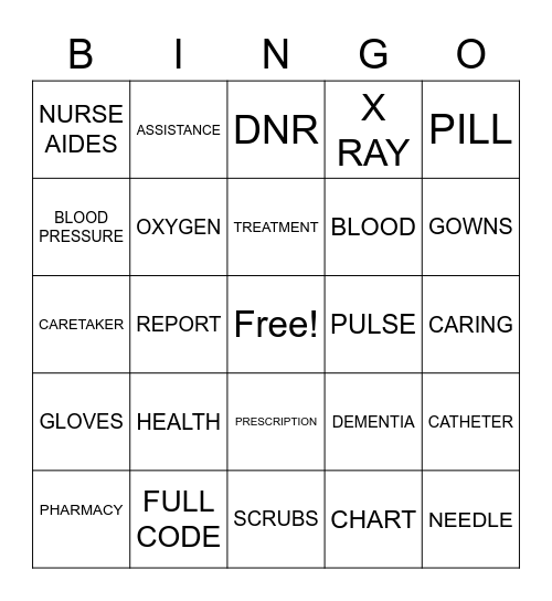 Nursing Home Bingo Card