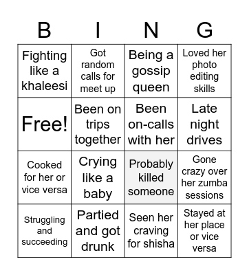 Rima's Birthday Bingo Card