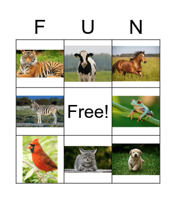Kindergarten Animals Bingo Card
