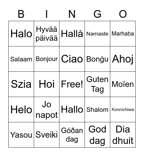 Lingo Bingo Card