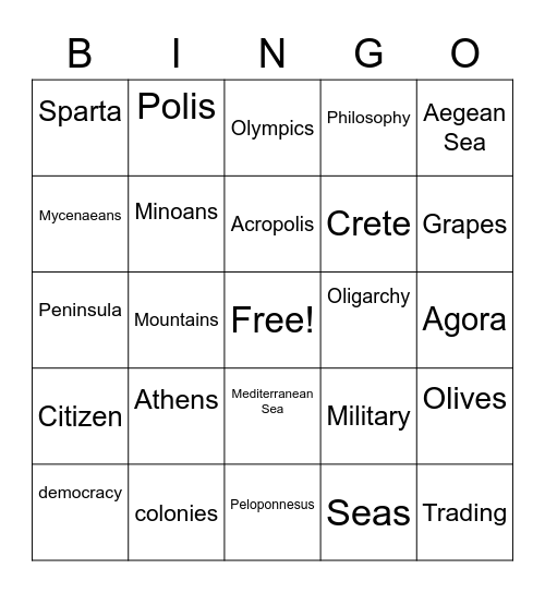 Ancient Greece Bingo Card