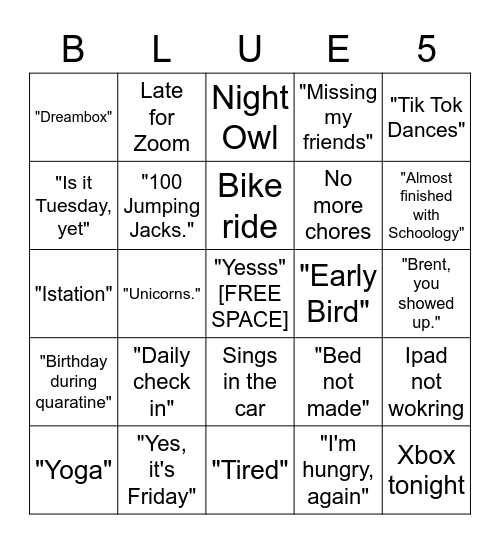 Blue 5's Bingo Card