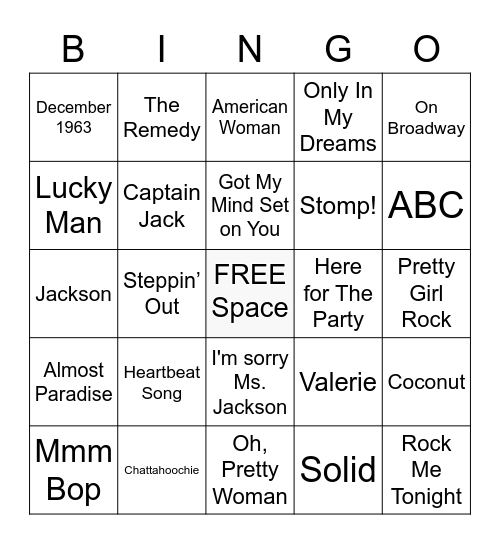 Song Titles! Bingo Card