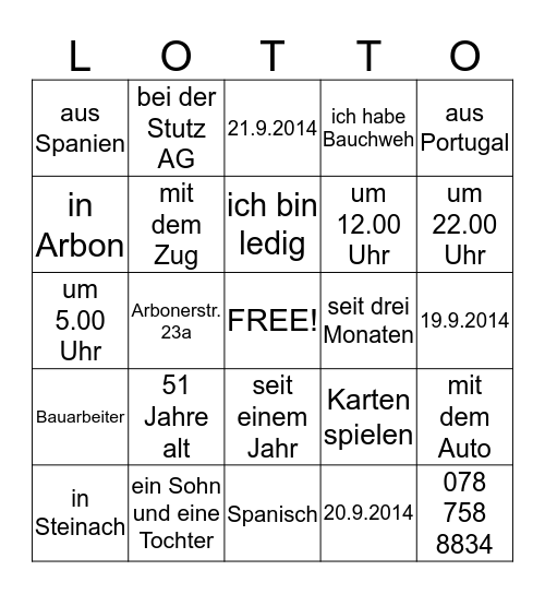 Wie lautet die Frage? Bingo Card