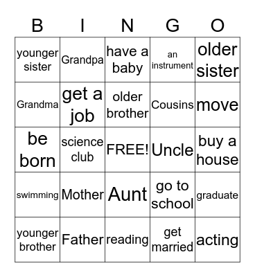 Family and Milestones Bingo Card