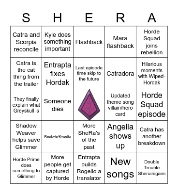She-ra S5 Predictions Bingo Card