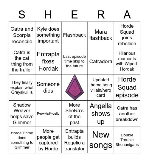 She-ra S5 Predictions Bingo Card