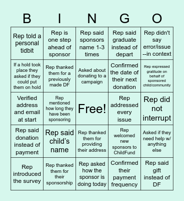 Call Bingo Card