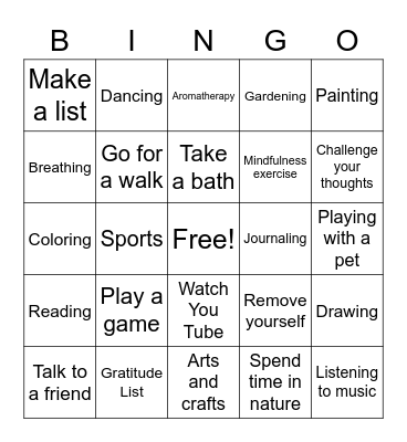 Coping Skills Bingo Card