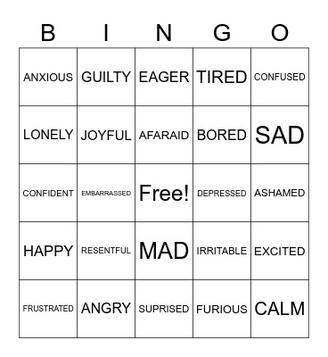 FEELINGS BINGO Card