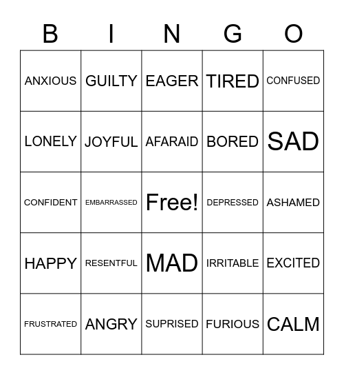 FEELINGS BINGO Card