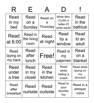 Summer Reading Challenge Bingo Card