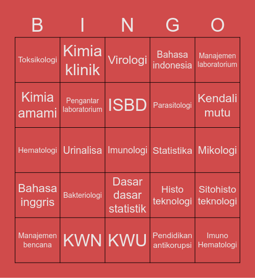 Matkul Kuliah Bingo Card