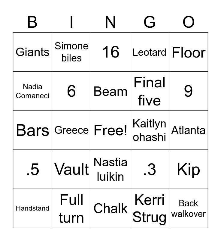 Gymnastics bingo Card