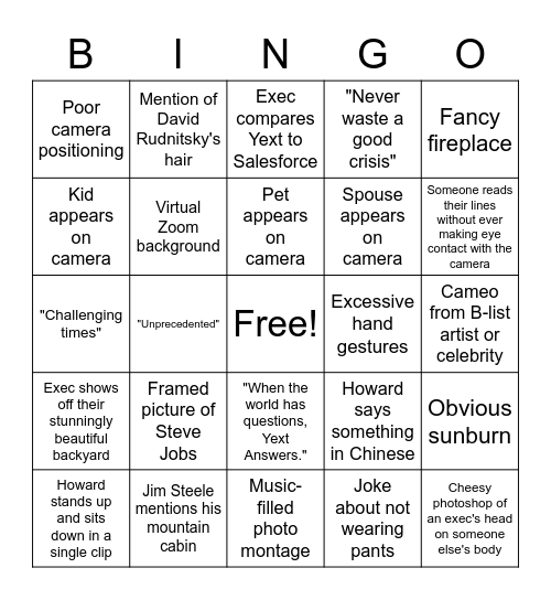 Yext Presentation Bingo Card