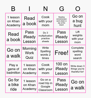 Elle's Bingo Card
