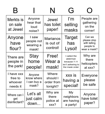 Neighborhood Group COVID Bingo Card