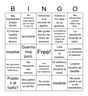 o>ue verbs Bingo Card