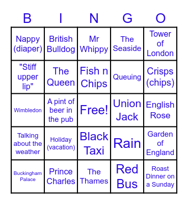 MCCR British Bingo Card